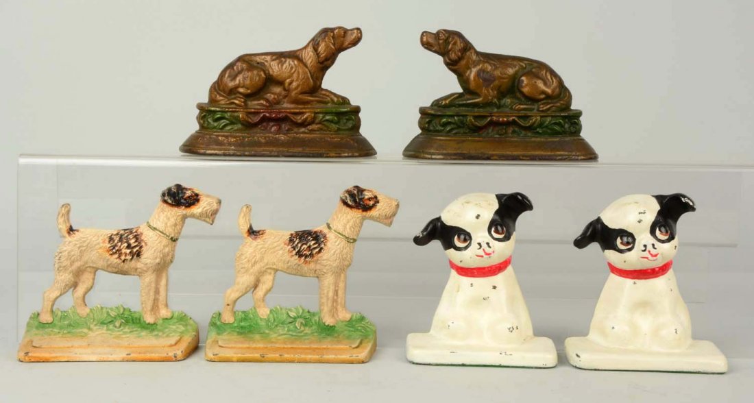 Lot of 3 pairs: Cast Iron Assorted Dog Bookends. (1 of 1)