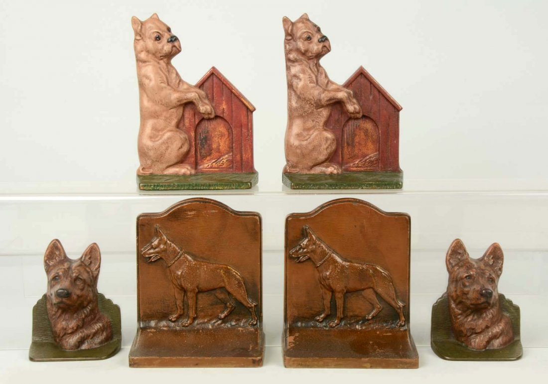 Lot of 3 pairs: Cast Iron Assorted Dog Bookends. (1 of 1)