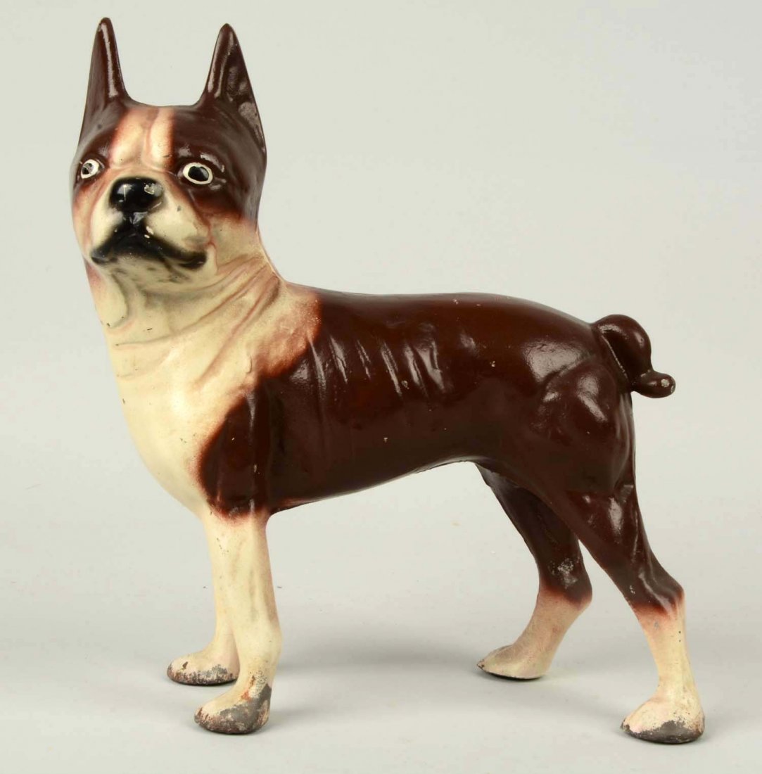 Cast Iron Standing Boston Terrier Dog Doorstop.: Full-figure. Harder to find variation, facing to left. (Excellent). 10" T.
