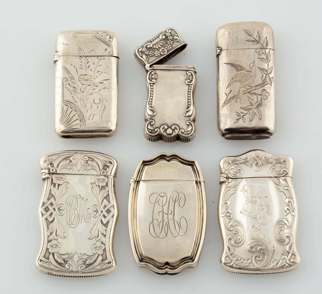 Lot Of 6: Vintage Sterling Silver Match Safes.: Two by Watson, one by Fessenden, one by Reed and Barton, one by Duhme and one by Finck. Minor wear to all. (Excellent). Largest: 2-1/2'' L.