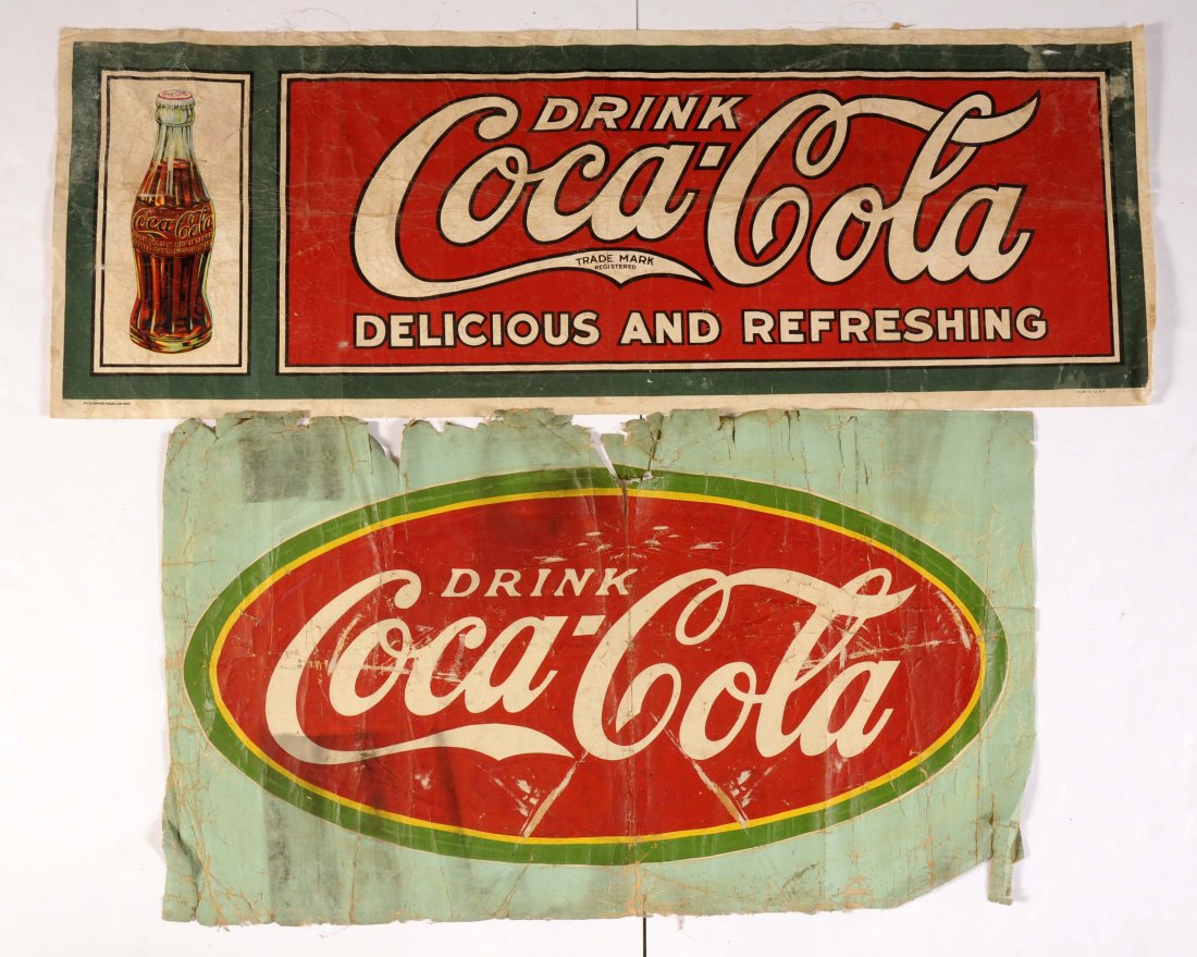Lot of 5: Early Coca-Cola Banners, Signs & Kite. (1 of 2)