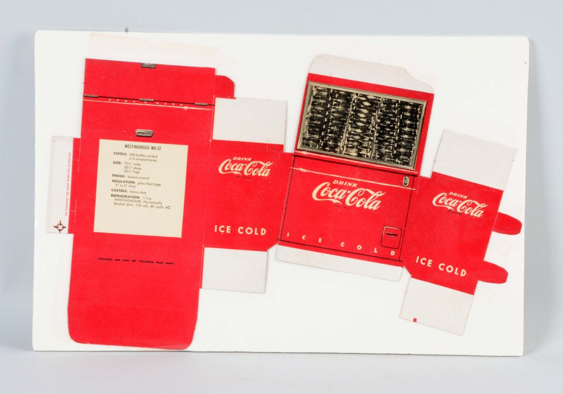 Cardboard Coca - Cola Unfolded Cooler.: Cooler is shrink-wrapped onto a piece of foam board. Almost no wear. (Excellent). 17 - 1/2" x 10 - 1/2".