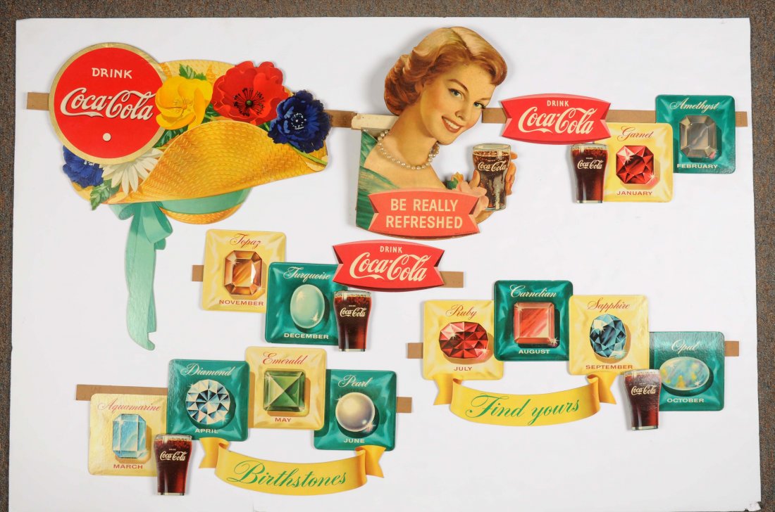 Coca - Cola Find Your Birthstone Festoon.: Festoon does have some soiling and bend marks but does display quite well. (Very Good). Largest : 26 -1/2" x 11 -1/2".