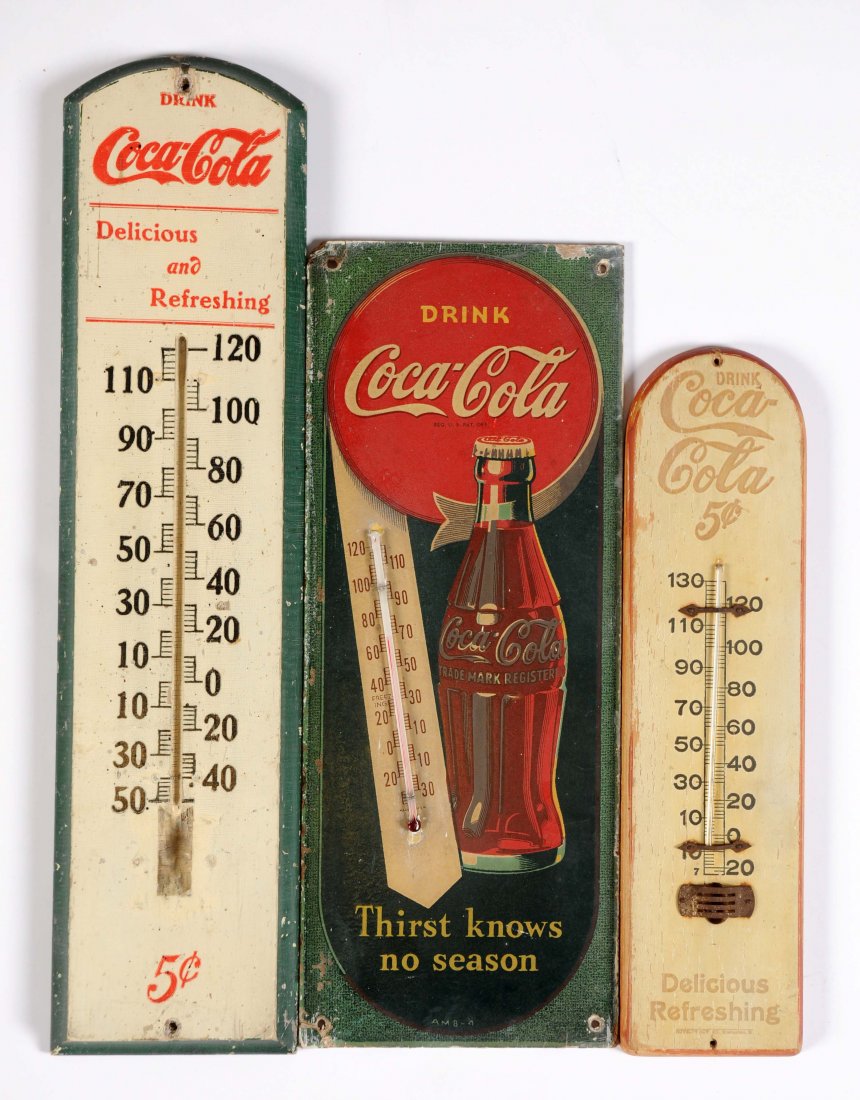 Lot Of 3: Wooden Coca - Cola Advertising Thermometers. (1 of 1)