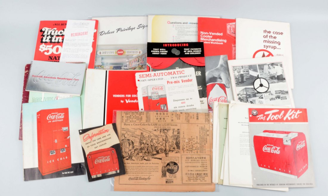 Lot of Coca-Cola Brochures.: This lot includes brochures on coolers, cases and advertising signs. (Very Good). Largest: 15" x 11 - 1/4".