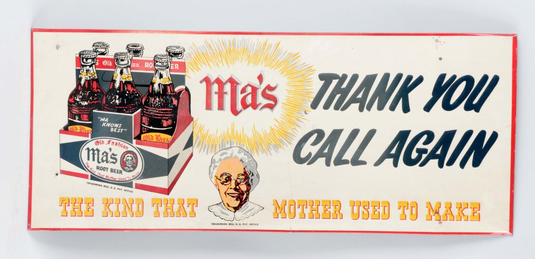 Ma's Root Beer Embossed Tin Advertising Sign. (1 of 1)