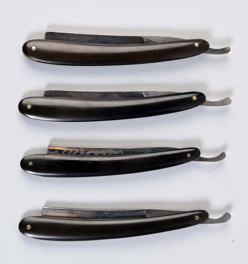 Lot Of 4: Slick Black Handle Straight Razors. (1 of 2)