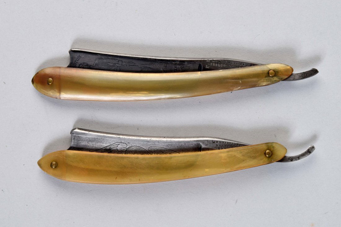 Lot Of 2: Straight Razors with Etched Themes. (1 of 2)