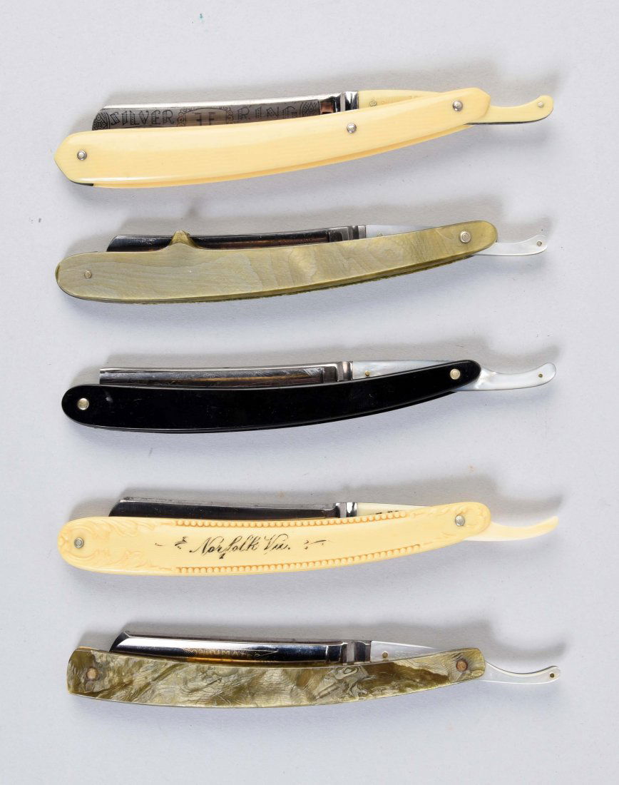 Lot Of 5: Straight Razors With Tang Overlays. (1 of 1)