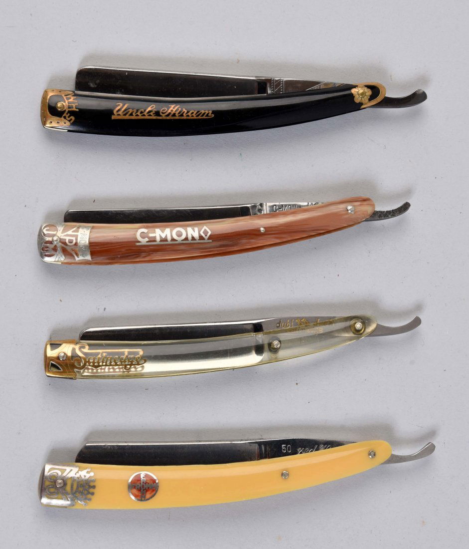 Lot Of 4: Colorful Celluloid Handled Straight Razors. (1 of 2)