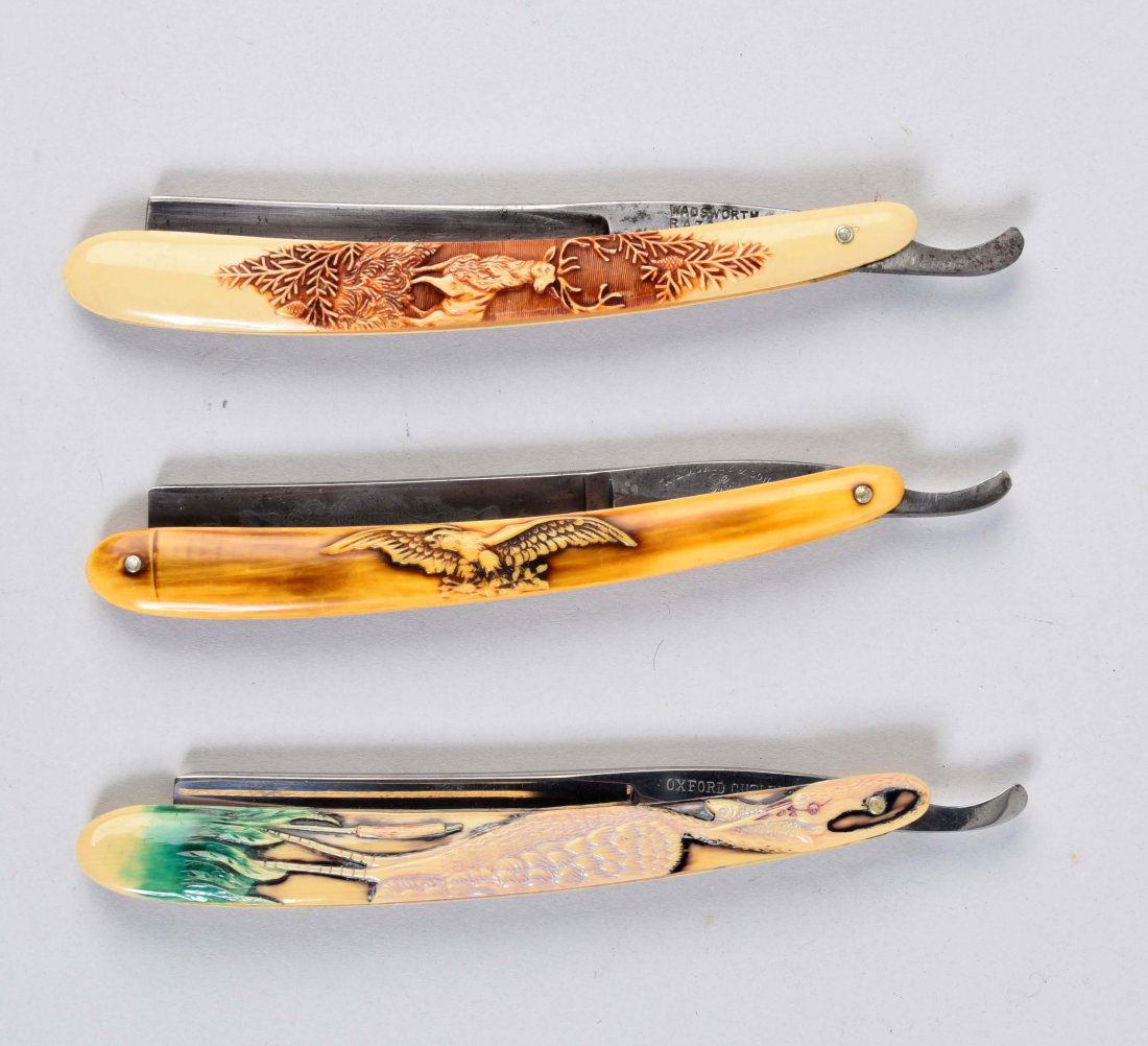 Lot Of 3: Celluloid Handled Straight Razors. (1 of 2)