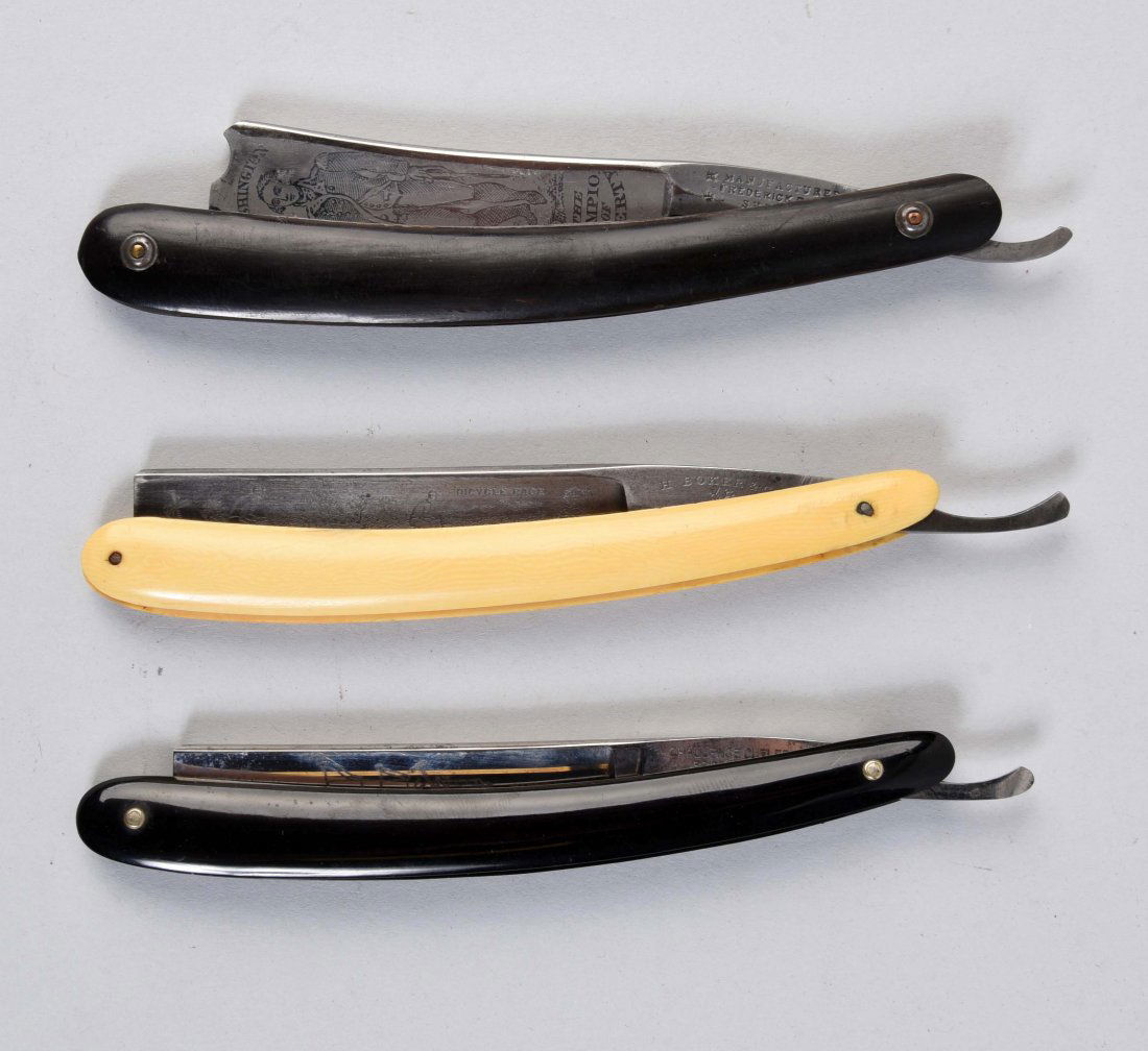 Lot Of 3: Celluloid Straight Razors With Etched Blades. (1 of 2)