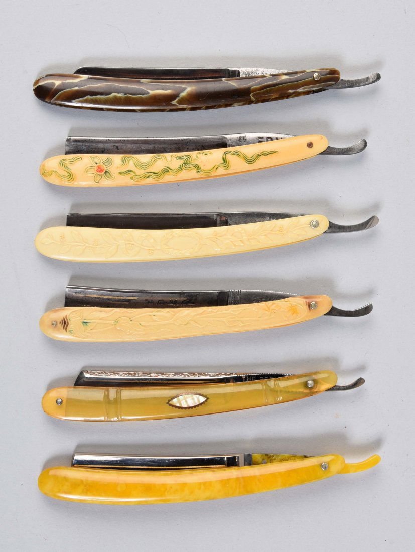 Lot Of 6: Colorful Celluloid Handled Straight Razors. (1 of 2)