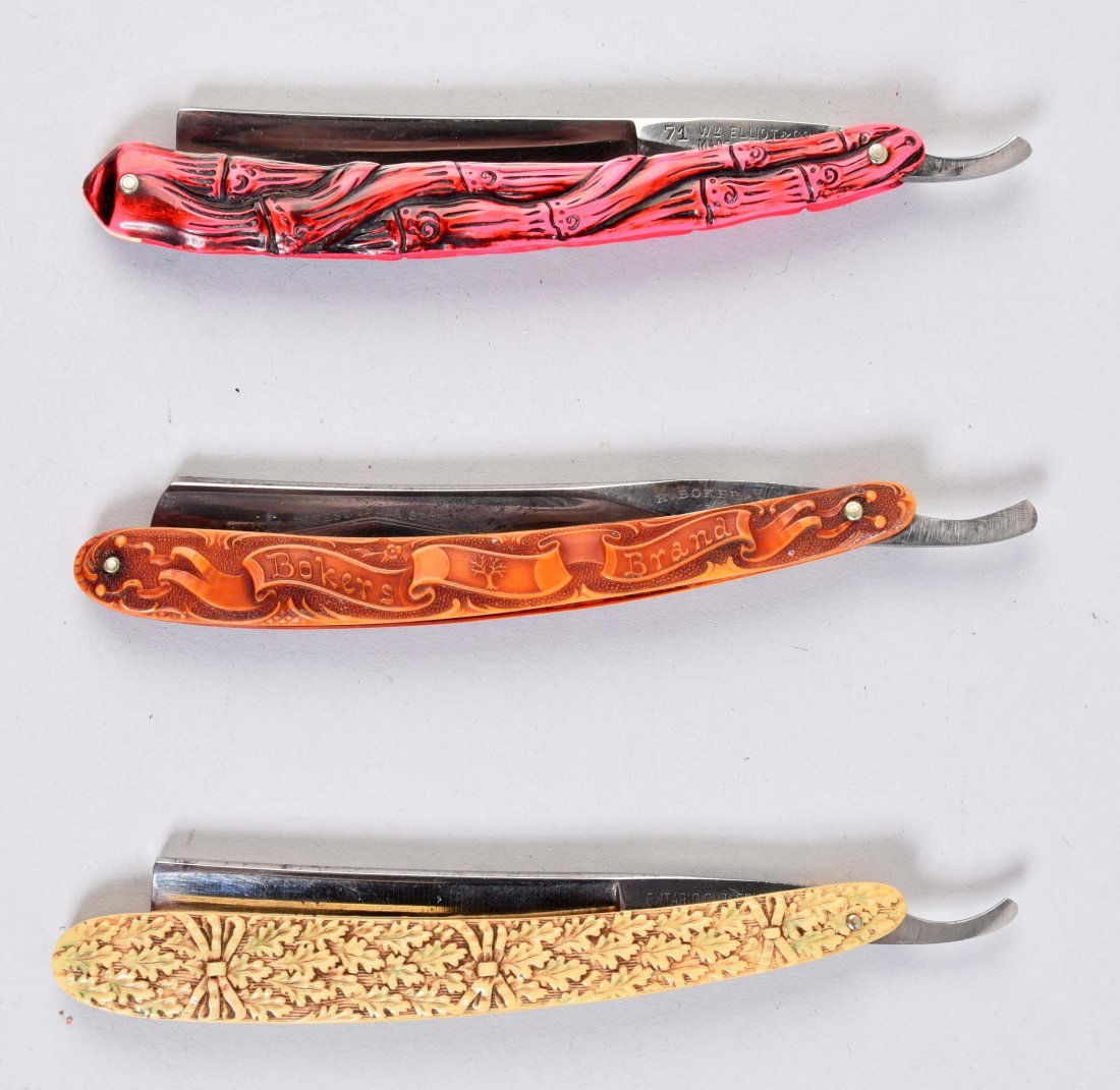 Lot Of 3: Celluloid Razors Oak Leaves Scroll Bamboo. (1 of 2)
