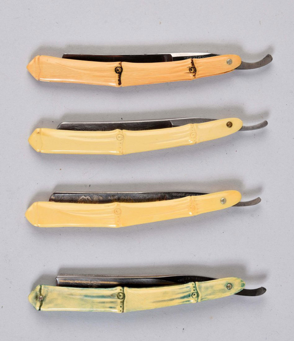 Lot Of 4: Various Bamboo Celluloid Straight Razors. (1 of 2)