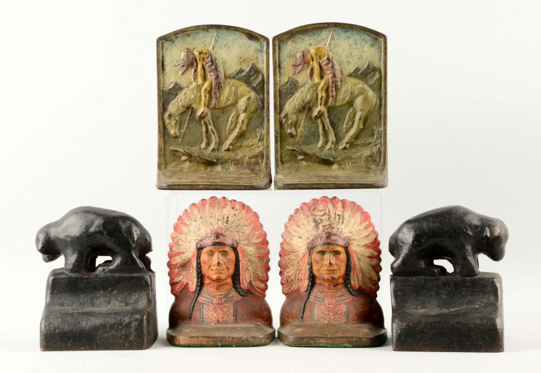 Lot of 3 Pairs: Cast Iron Assorted Bookends. (1 of 1)