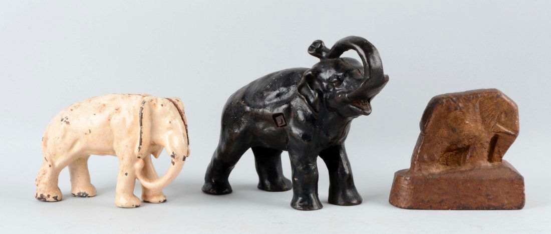 Lot Of 3: Cast Iron Assorted Elephant Doorstops. (1 of 1)