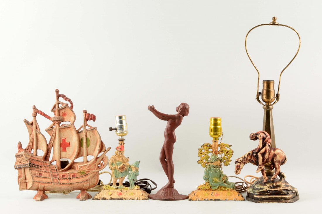 Lot Of 5: Cast Iron Lamps. (1 of 1)