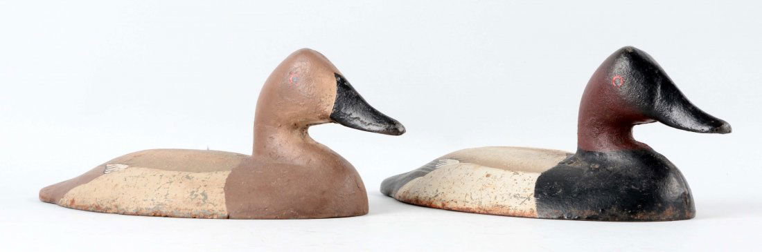 Lot of 2: Cast Iron Canvas Back Duck Sink Box Decoys. (1 of 1)