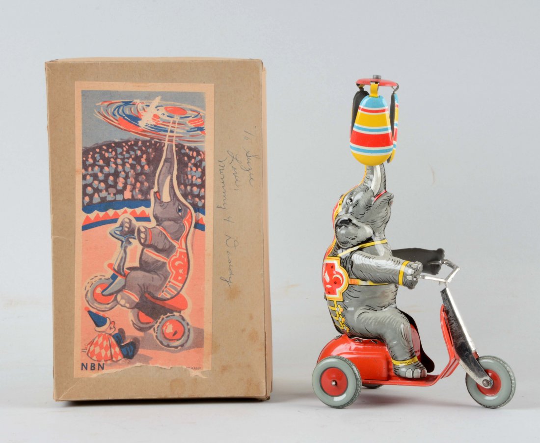 German Tin Litho Wind Up Elephant Tricyclist Toy. (1 of 2)