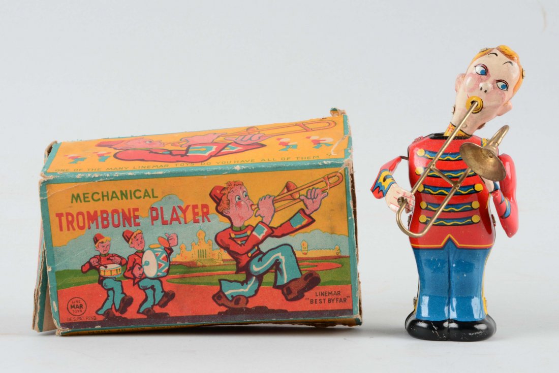 Japanese Tin Litho Wind Up Trombone Player. (1 of 2)