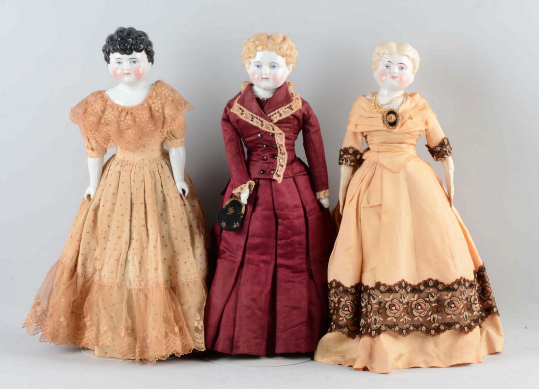 Lot Of 3: German China Shoulder Head Dolls. (1 of 4)