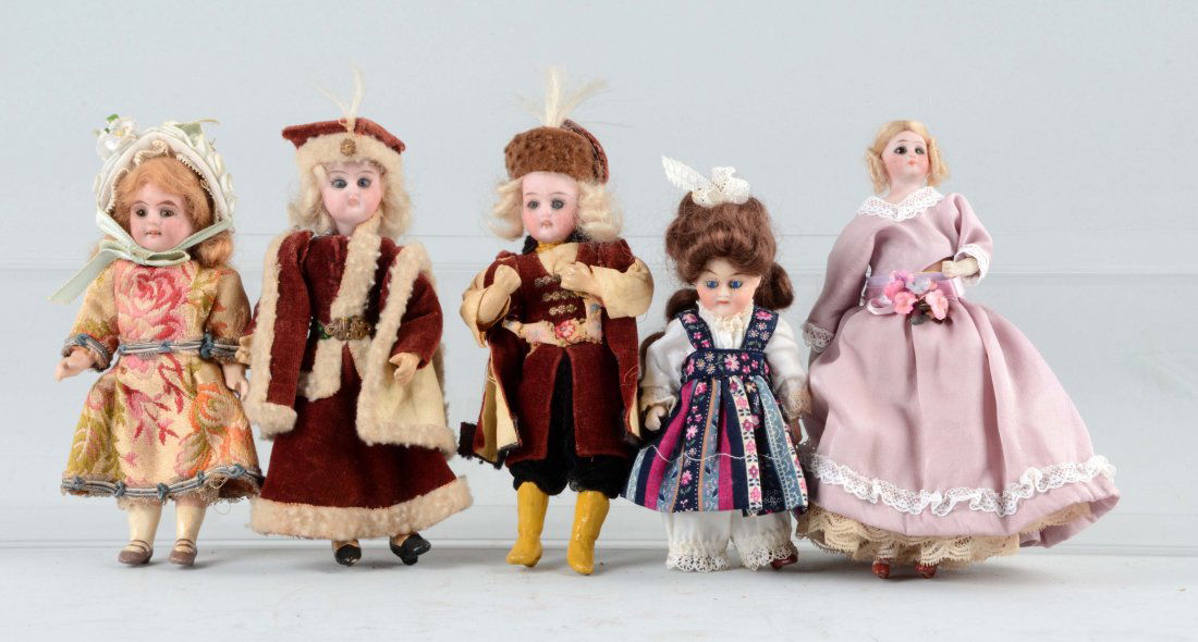 Lot Of 5: Small German Bisque Dolls. (1 of 1)