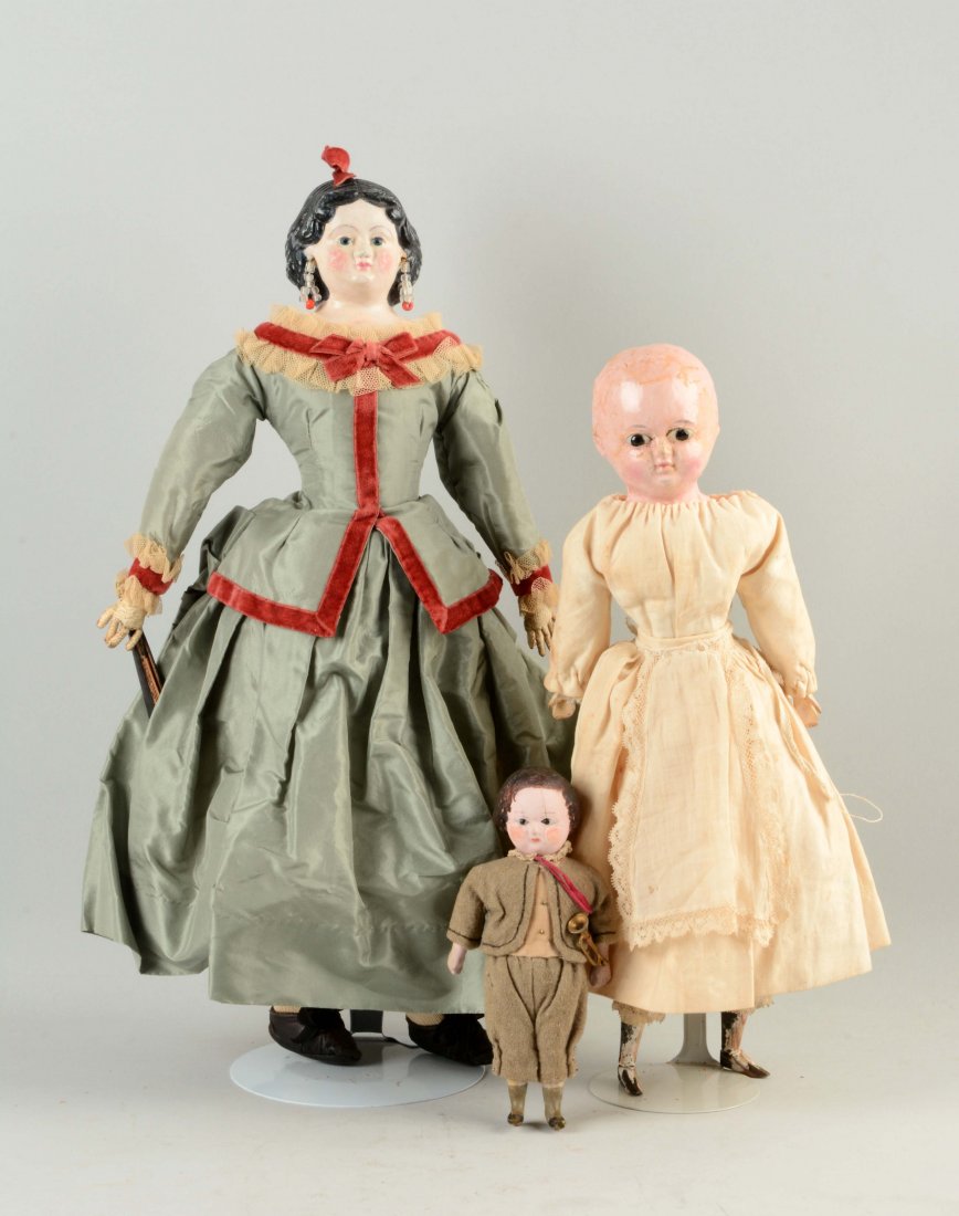 Lot Of 3: Assorted Papier-MÃ¢chÃ© Dolls. (1 of 3)