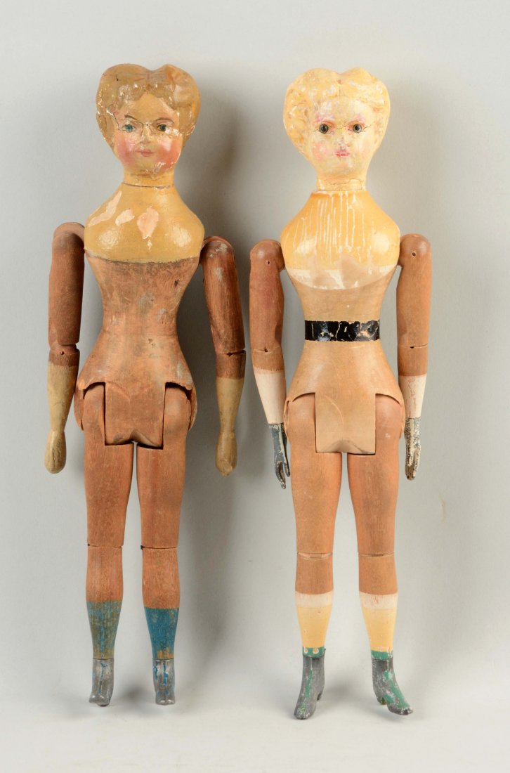 Lot Of 2: Fully Jointed American Wooden Dolls. (1 of 3)
