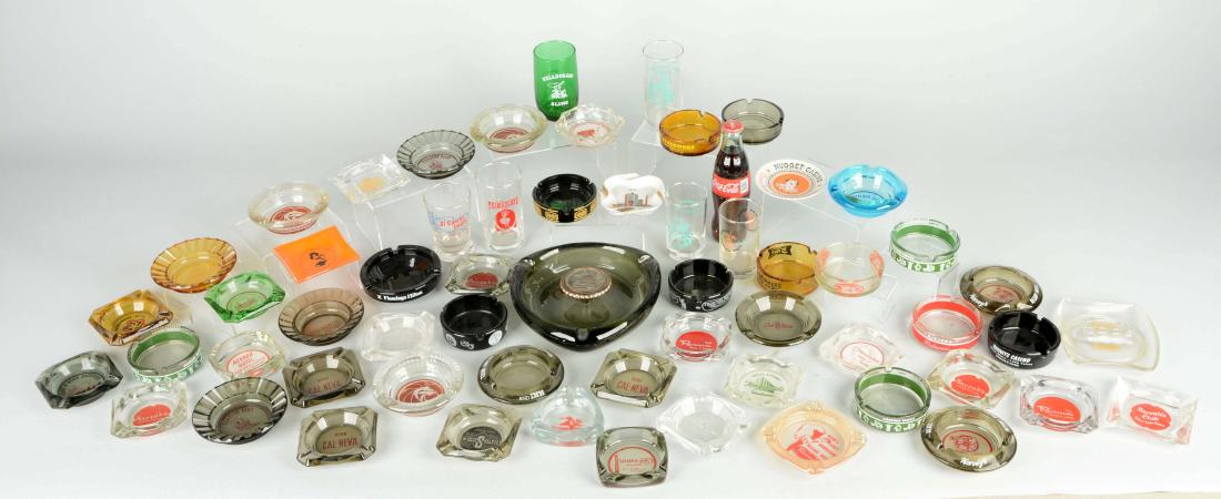 Lot Of 59: Assorted Advertising Ashtrays and Glassware (1 of 10)