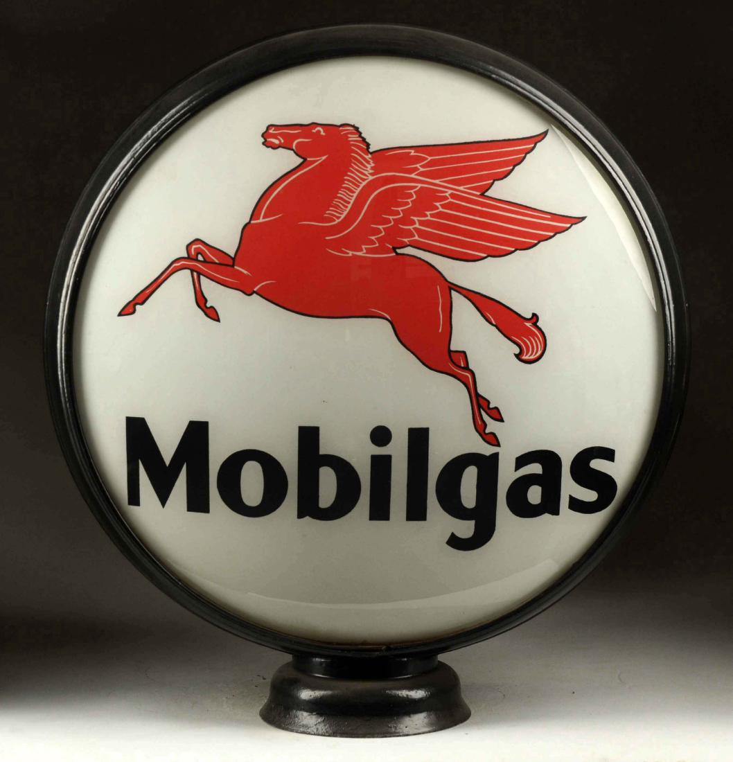 Mobilgas w/Pegasus 16-1/2" Globe Lenses.: In a LP metal globe body. Both lenses are broken. Body is old. (Broken). 16-1/2" Dia.