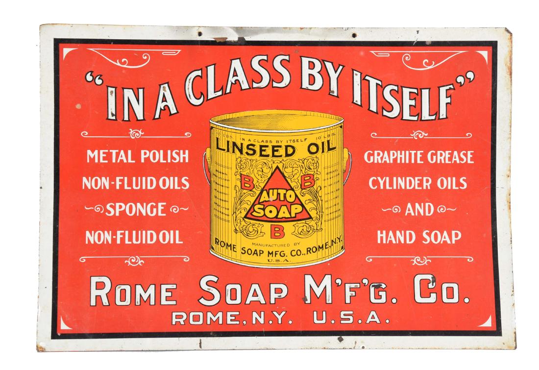 Linseed Oil Auto Soap Rome Soap Embossed Tin Sign. (1 of 1)