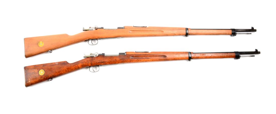 (C) Lot Of 2: Swedish Mauser Model 96 Military Bolt: Gun (A) is a Carl Gustafs 1923. Matching numbers on frame, bolt release, four times on bolt assembly, buttplate and both barrel bands. Floorplate is stamped "170". Hardwood stock and forend with brass