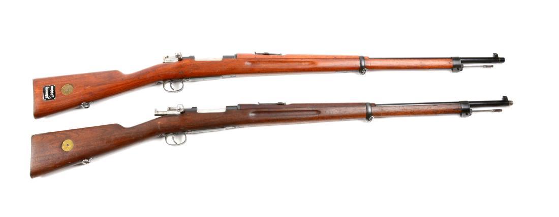 (C) Lot Of 2: Swedish Mauser Model 96 Military Bolt: Gun (A) is stamped "WAFFENFABRIK 1900". 40,000 Mauser Oberndorf Model 96's were manufactured 1899 to 1900. Matching numbers on frame, bolt release, three times on bolt assembly, buttplate and both bar