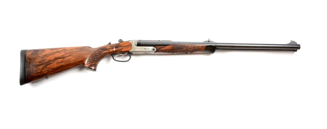 (M) Cased German Blaser S2 DB SxS .470 Nitro Express: The Blaser Company was founded in 1963 by Horst Blaser and in 1997 sold to SIG. In 2000 it was sold to Michael Luke and Thomas Ortmeier. This rifle was manufactured in Germany. This is considered the