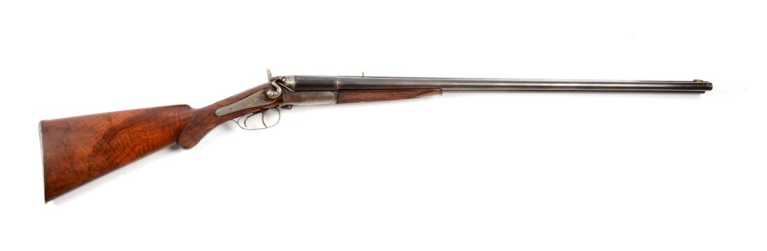 (A) H. Pieper Combination Cape Gun.: Round two stage blued steel barrels, one smooth bore, one rifled with solid matte rib and front and rear sights. Rib marked "H. PIPER PATENTED APRIL 23, 1881 BELGIUM". Casehardened action with back ac