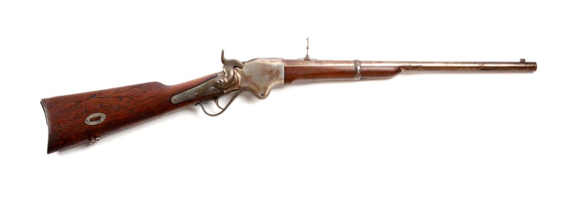 (A) U.S. Spencer Repeating Carbine.: One of the most recognizable Civil War carbines, extremely popular with the cavalry as it was a big caliber repeating rifle that loaded through the buttstock. Features lever action, single barrel hand