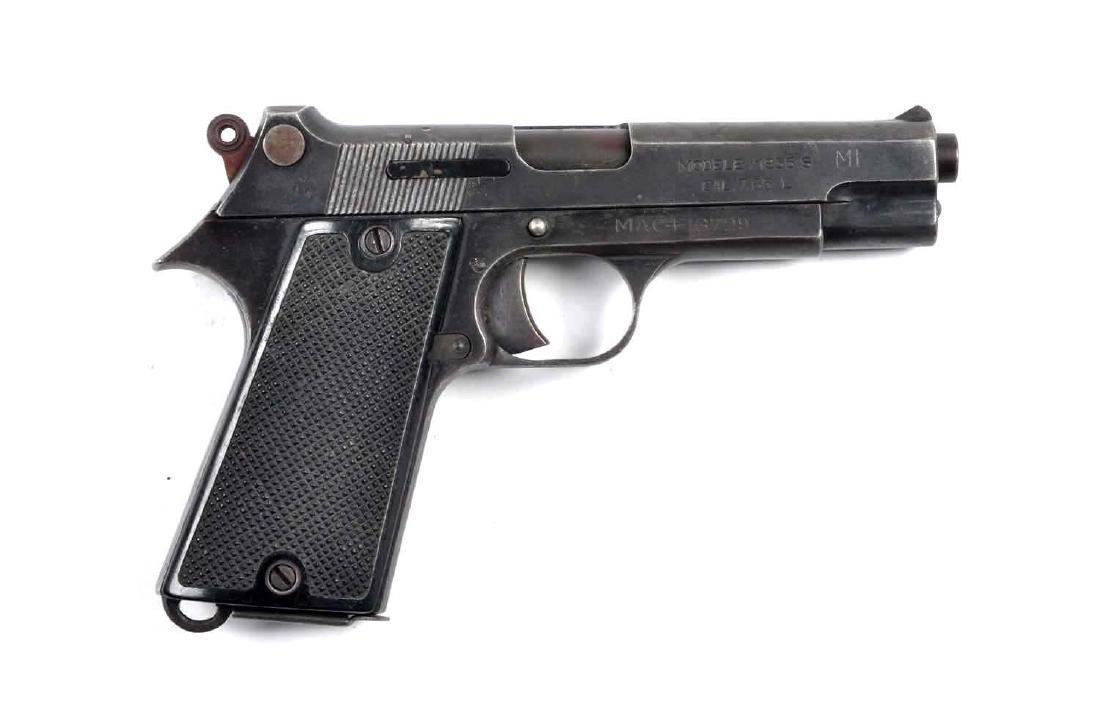 (C) M.A.C. Model 1935 Pistol.: Semi-automatic chambered for the 7.65mm cartridge with a 4" barrel, single action, semi-automatic and black plastic grips. Retains approximately 70% of the dull blue finish with some freckling. Very g