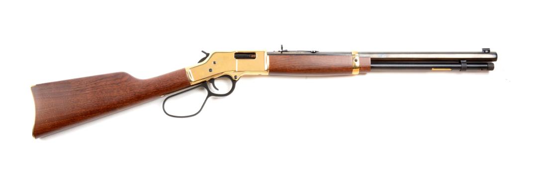 (M) Henry Repeating Arms Big Boy .44 Mag Lever - Action: Features a full octagon barrel, full magazine, sporting sights, brass frame, barrel band and buttplate, walnut stocks and large loop lever. Gun is in near new condition inside and out. Comes with scop