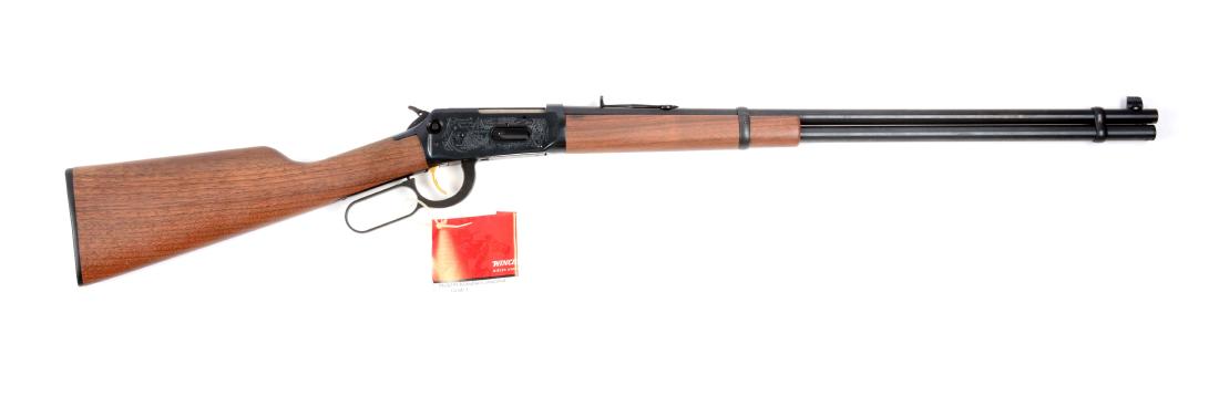 (M) Mint Boxed Winchester Model 94 Klondike Centennial: This Winchester carbine was still sealed in the original Winchester shipping crate with the original colorful liner and the box was still factory taped shut. We opened this carbine for the first time 