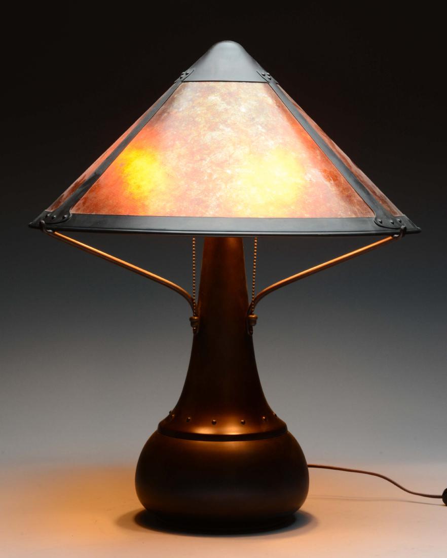 Arts & Crafts Style Mica Lamp Co. Lamp.: Mica inserts. Nice copper base. (Excellent). 24" T.