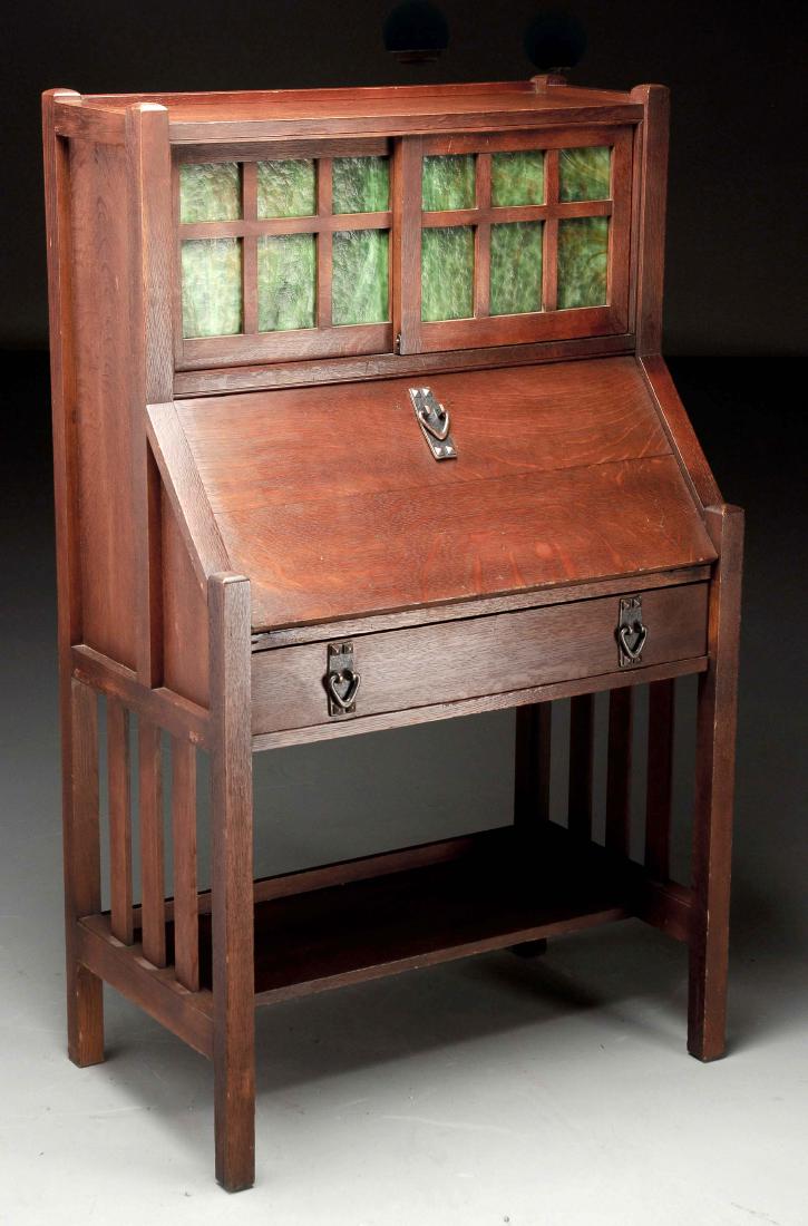 Arts & Crafts Mission Slat Sided Drop Front Desk. (1 of 7)