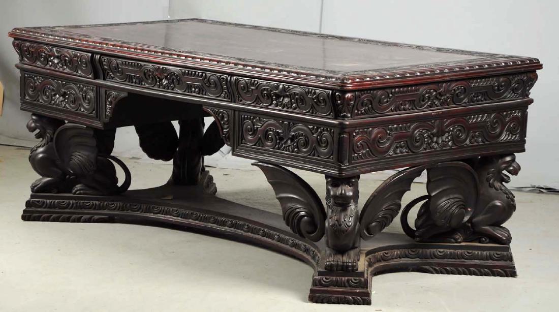 Large American Mahogany Carved Desk. (1 of 2)