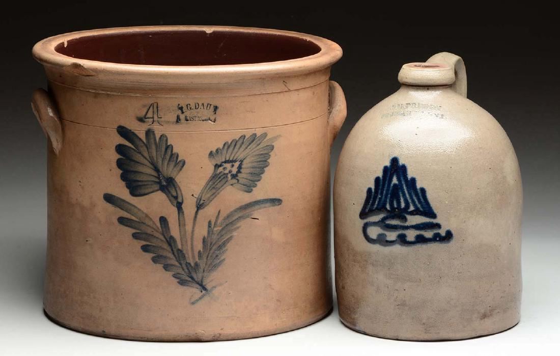 Lot Of 2: Stoneware Crock and Jug. (1 of 2)