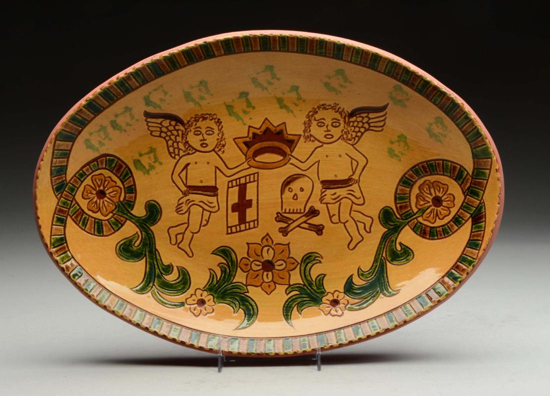 Breininger Redware Pottery Oval Platter. (1 of 2)