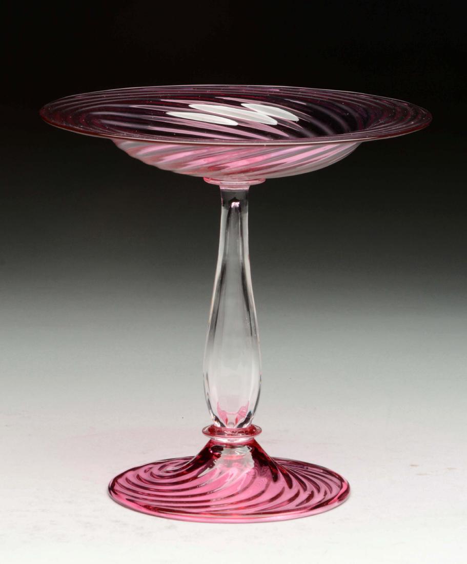 Steuben Compote Pink Swirl Clear Stem. (1 of 3)