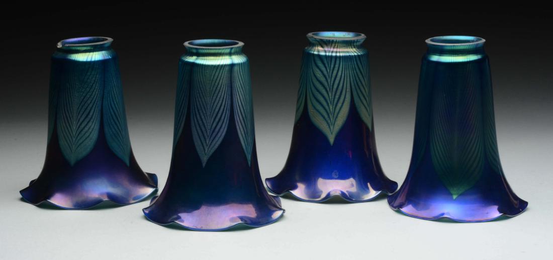 Lot of 4: Tiffany Feathered Glass Lamp Shades. (1 of 1)