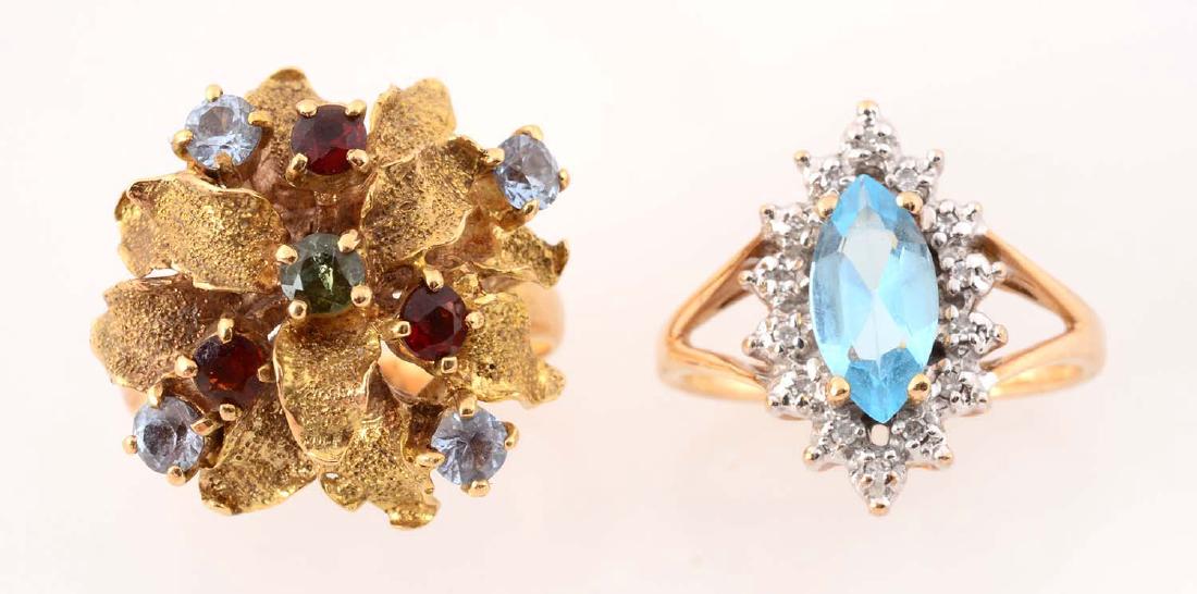 Lot Of 2: Blue Topaz and Multi-stone 10K & 14K Gold (1 of 9)