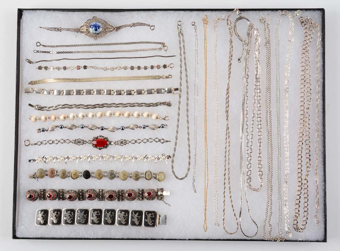 Lot Of Assorted Silver Necklaces and Bracelets. (1 of 8)