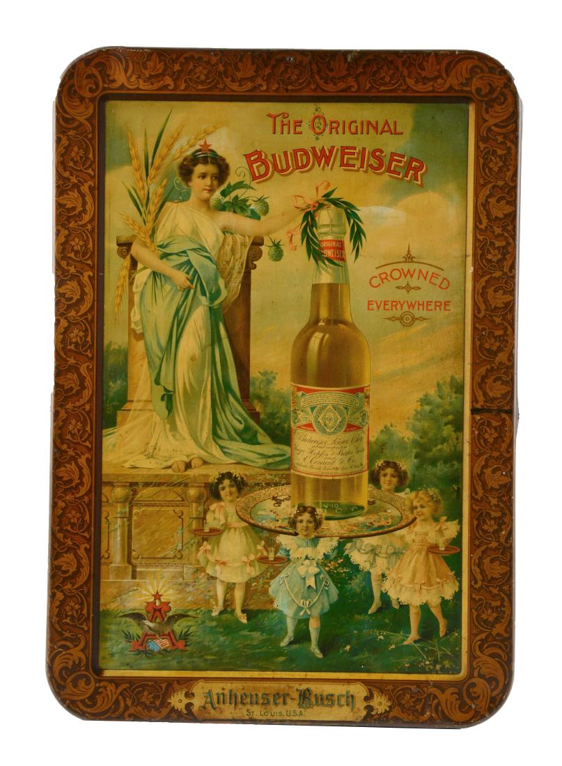 The Original Budweiser Tin Litho Advertising Sign. (1 of 2)